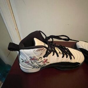 Jordan Kids Sneakers - White and Black with Floral Design